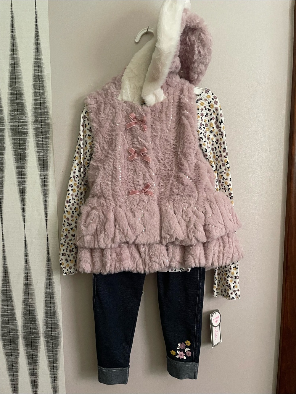 NWT 3-pc set Little Lass Plush Hooded Vest, Ribbed Longsleeve Shirt, Leggings
